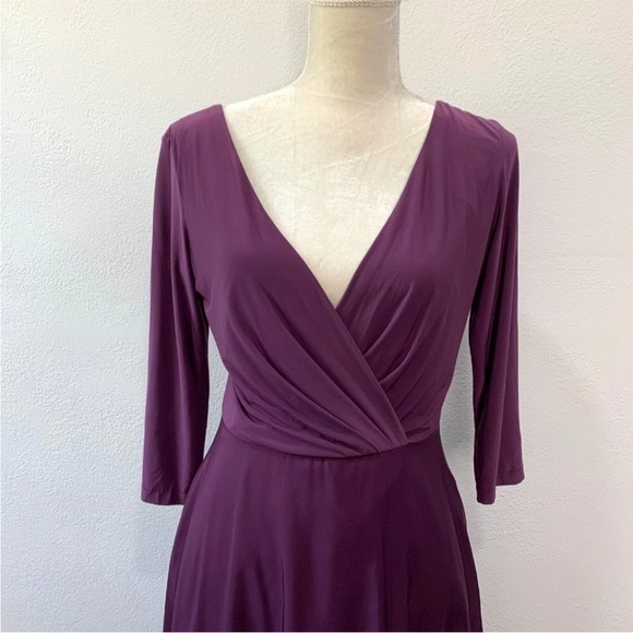 Alfred Sung Mikado 3/4 Sleeve V-Neck‎ Maxi Dress Purple Size 8 Bridesmaid - Picture 3 of 10